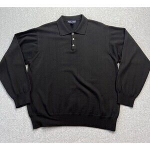 Grant Thomas Sweater Mens L Black Italian Merino Wool Long Sleeve Polo Knit